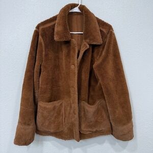 Brandon Thomas Reversible Faux Fur Suede Jacket Brown Teddy Coat Large 21X19